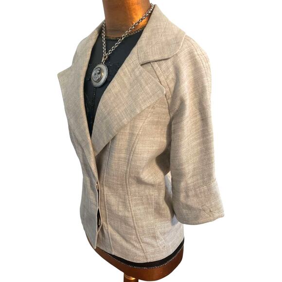 NWOT Zara Basics Short Sleeve Fitted Linen Button Front Jacket Size S/M Pockets - Picture 3 of 6